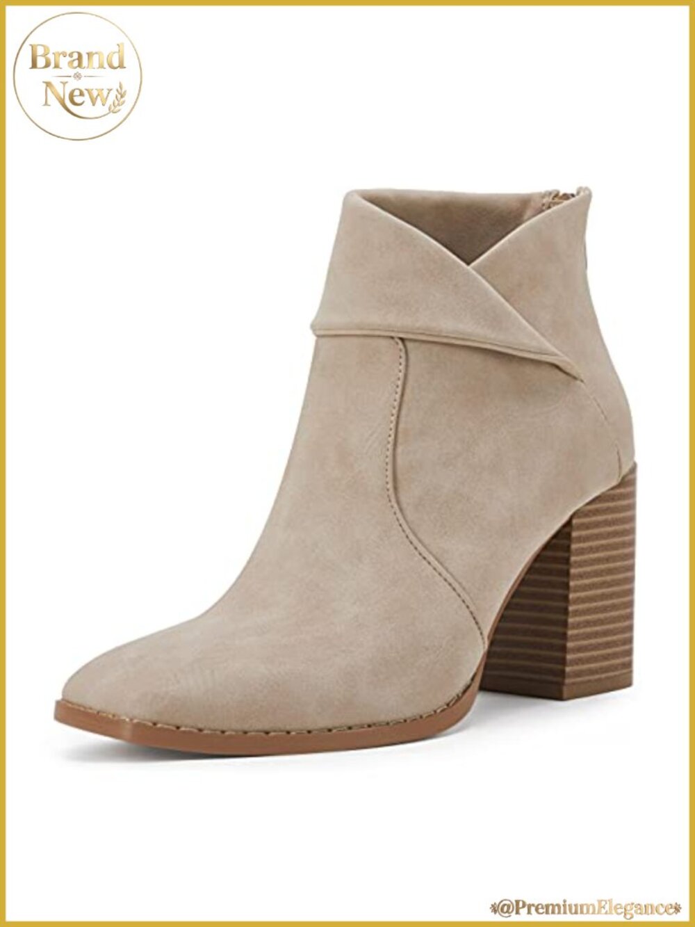 Faux Leather Ankle Boots Chunky Stacked Heel Slip On Criss Cross Zipper